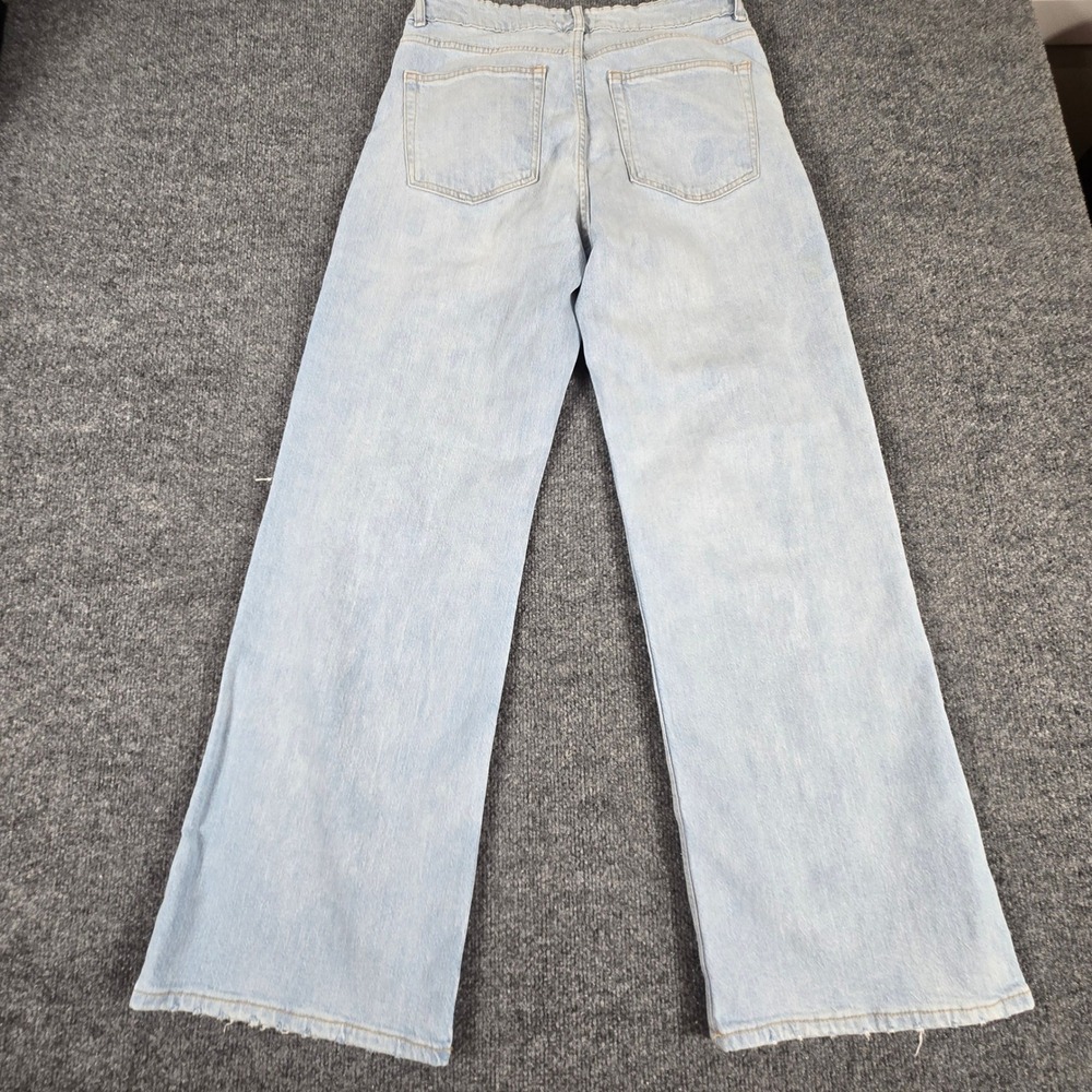 H&M Wide Leg Jeans Women Size 12 Light Blue High Waist Frayed Hem Y2K BOHO - Picture 4 of 13